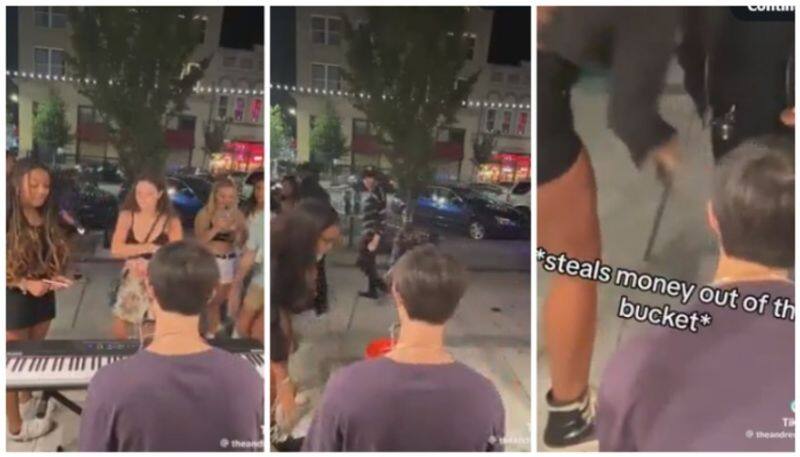 video of Woman smashes street singers piano and steals money went Viral bkg 