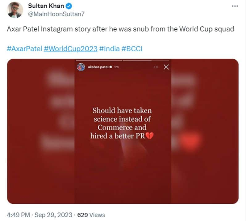 Is it Axar Patel post cryptic Instagram stories after 2023 odi world cup snub here is the truth jje 