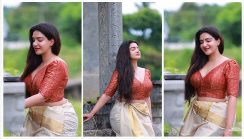 honey rose glamarous photo shoot in kerala traditional dress vvk