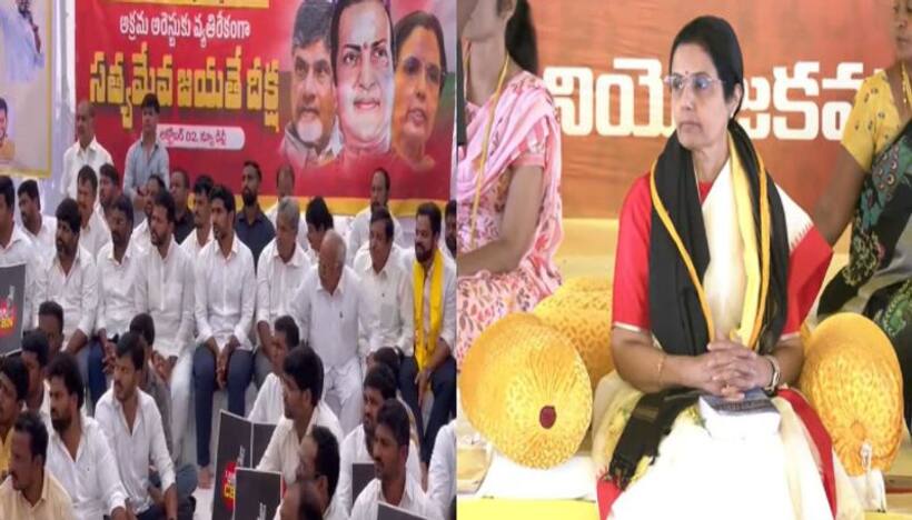 సత్యమేవ జయతే పేరుతో టీడీపీ దీక్షలు.. జైలులో చంద్రబాబు, ఢిల్లీలో లోకేష్, రాజమండ్రిలో భువనేశ్వరి..