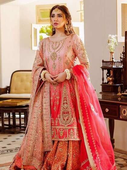 Pink डबल शेड लहंगा