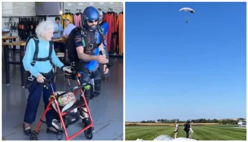 104-year-old grandmother skydived from a height of 13500 feet bkg