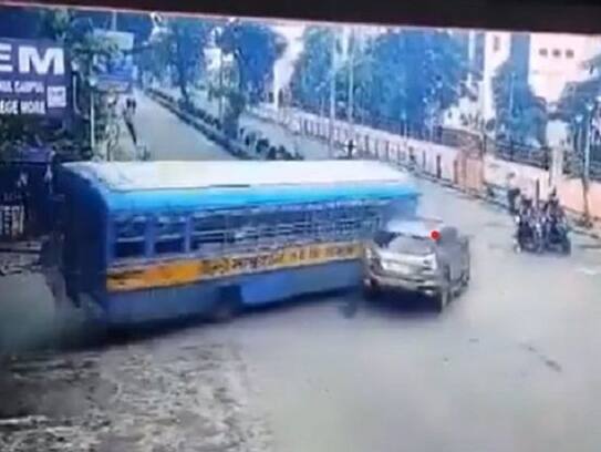 A bus jumped a red signal and rammed into a speeding car.. 10 people were injured.. Video went viral..ISR