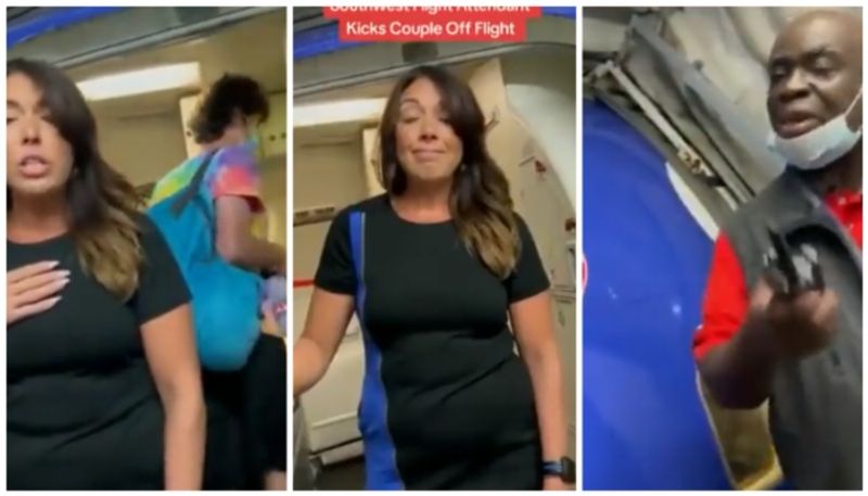 video of an air hostess stopping a drunk couple from boarding a plane at the door has gone viral bkg