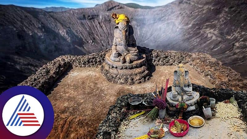 Ganesha statue in Indonesia near active volcano pav 