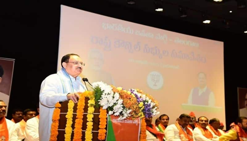 BJP National President JP Nadda Satirical Comments on KCR in BJP State Executive Council in hyderabad lns