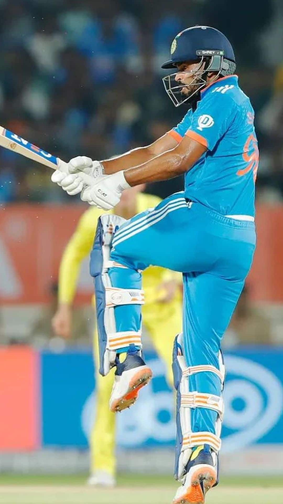 ICC Cricket World Cup 2023 : Shreyas 101 meters big six in new delhi match AKP 