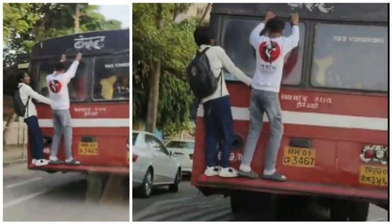 Netizens demanded action on Young people traveling dangerously hanging on the bus bkg