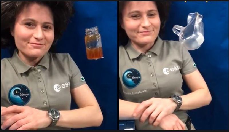 European Astronaut shows How to drink coffee in zero gravity space center akb