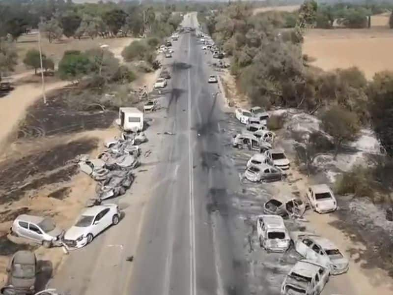 Hundreds of abandoned cars, make the Israeli music festival avenue where Hamas first appeared look like a ghost movie prn