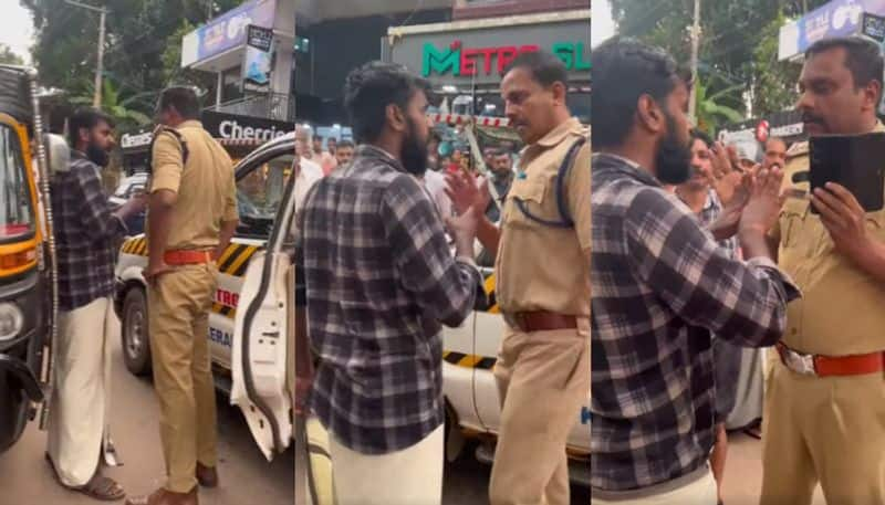 Argument between police and  youth in road in kannur SSM