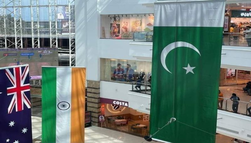 Kerala lulu mall pakistan flag hoisted above and bigger than indian national flag for world cup 2023 ans