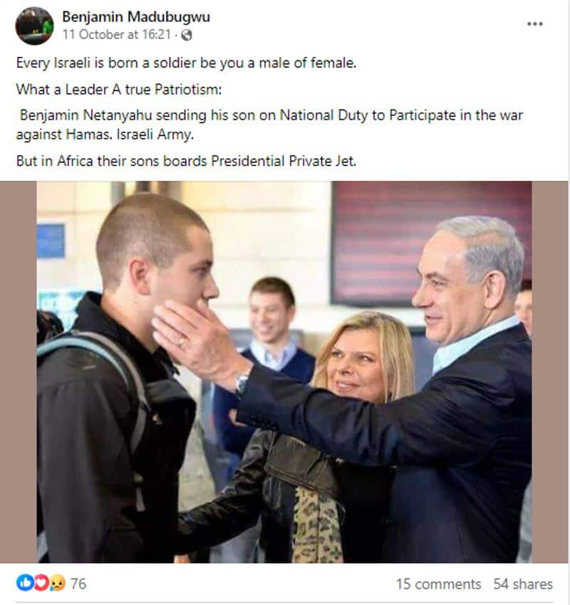 Benjamin Netanyahu sending his son on National Duty to Participate in the war against Hamas photo is old jje