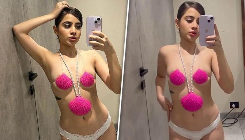 Urfi Javed SEXY pictures and video: Bigg Boss star goes TOPLESS; covers  b**bs with pink glittery seashells (PHOTOS) RBA