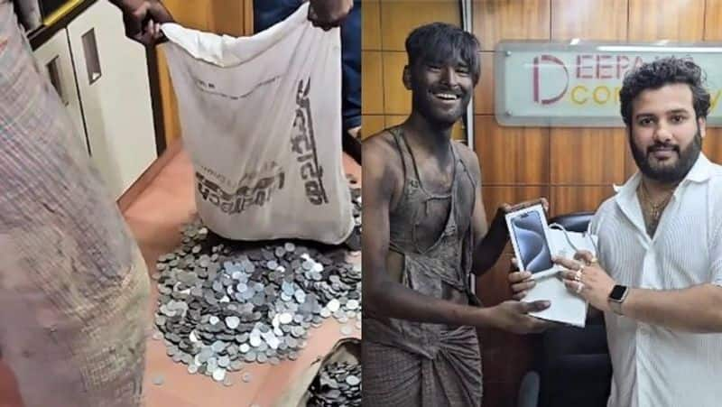 Viral video: A beggar who bought iPhone 15 with retail coins...!-sak