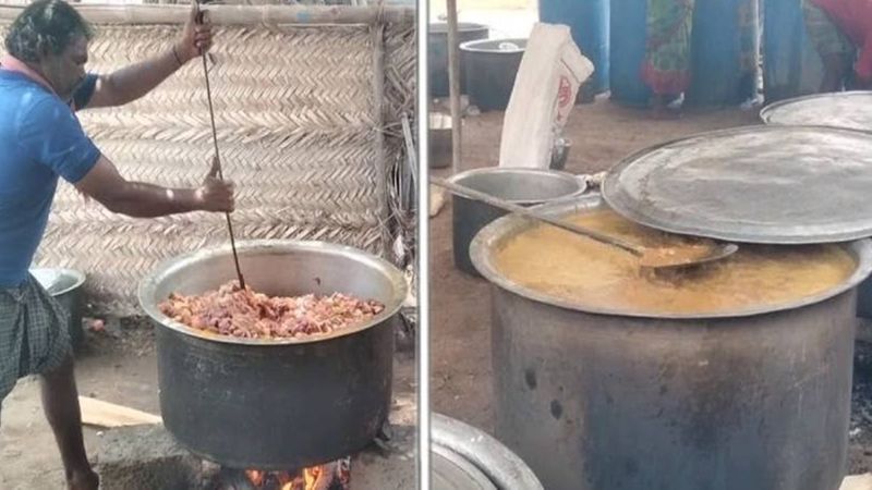 1000 Kg Pig Curry Annadanam held during Sudalai Madan Swami Kodai Festival sgb