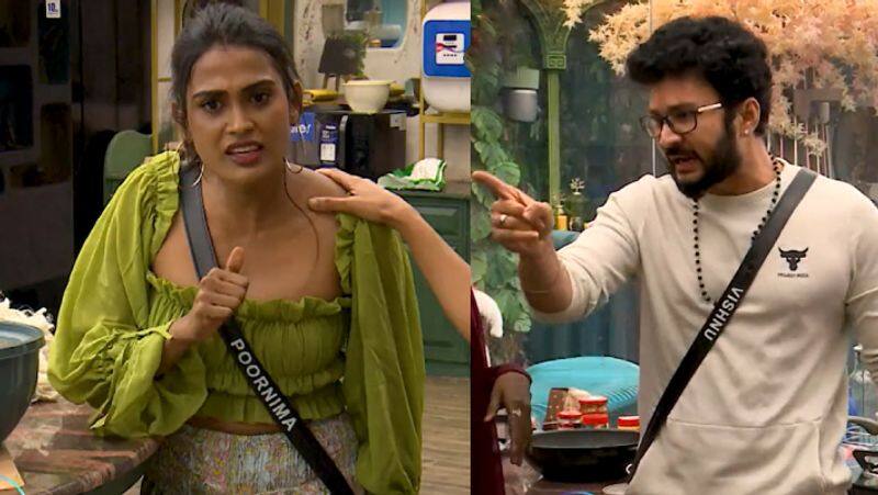 Poornima accidentally open bathroom door when Vishnu was taking a bath in Bigg Boss house gan