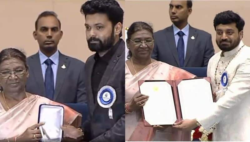 69th National Film Awards ceremony 2023 rakshit shetty Anirudh Jatkar receives award from President  Droupadi Murmu san