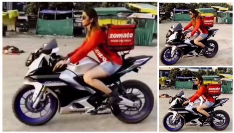 video of women delivering Zomato without a helmet on a super bike went viral bkg