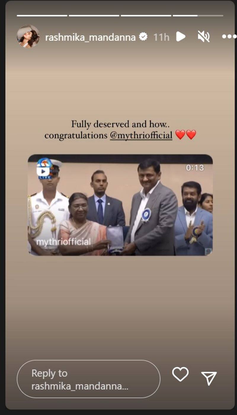 Rashmika Mandanna congratulates co-star Allu Arjun for winning National Award RKK