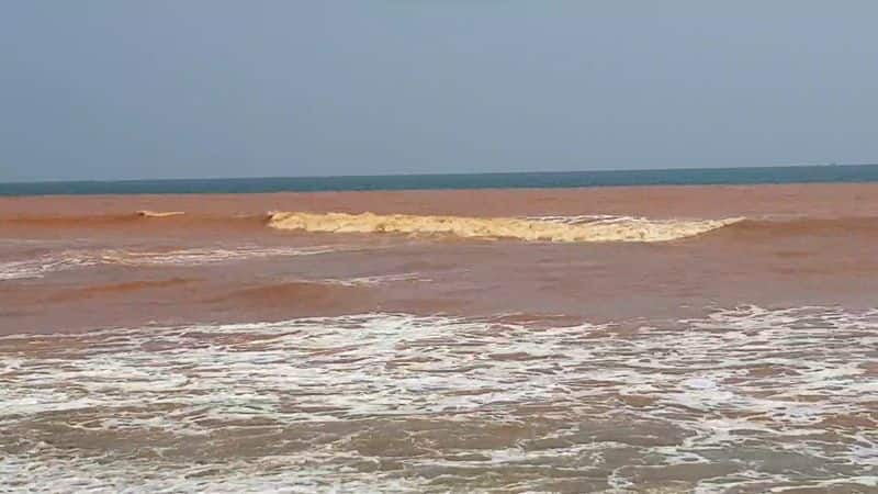 Beach goers stunned as sea in Puducherry turns red vel