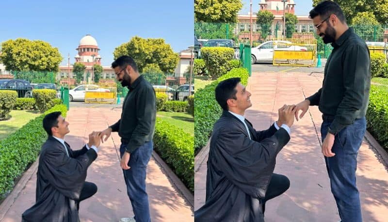 Gay couple ring exchange in front of Supreme Court SSM