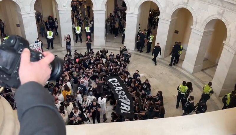 Israel Palestine war: Protesters take over US Capitol, demand ceasefire in Gaza;  300 arrested (WATCH) AJR