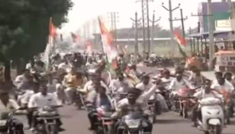 Congress leader Rahul Gandhi participated Bike Rally in Bhupalpally district lns