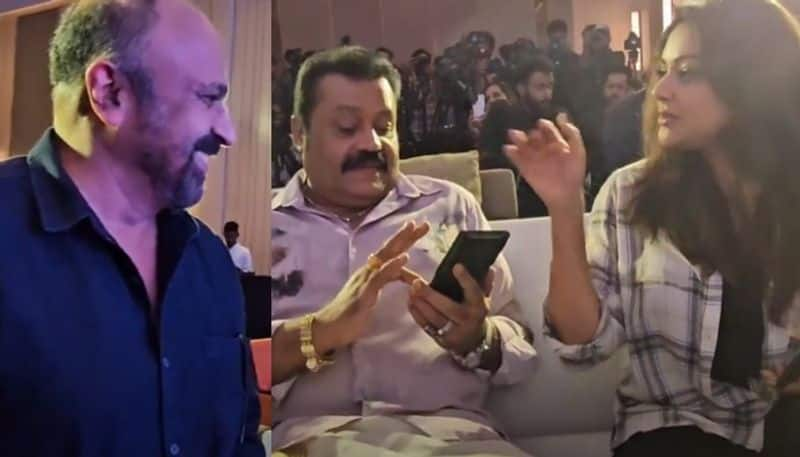 suresh gopi funny talk with abhirami and siddique for garudan movie promotion nrn 