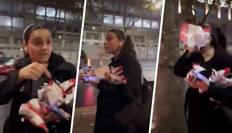 Woman tears down posters of missing Israeli children in London; demands proof of Hamas raping women (WATCH) AJR