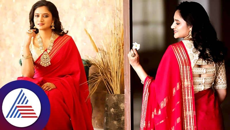 Colors Kannada serial Kannadathi actress Ranjani Raghavan in red Mysore silk saree pav 