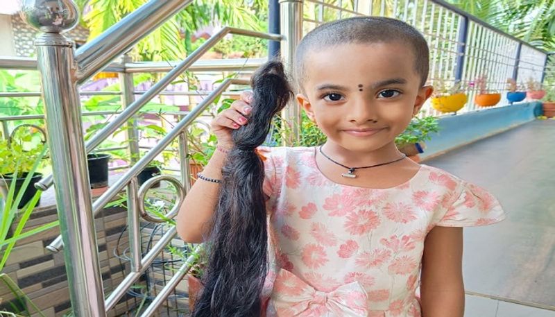 3 Year Old Girl Hair Donate For Cancer Patients at Sirsi In Uttara Kannada grg