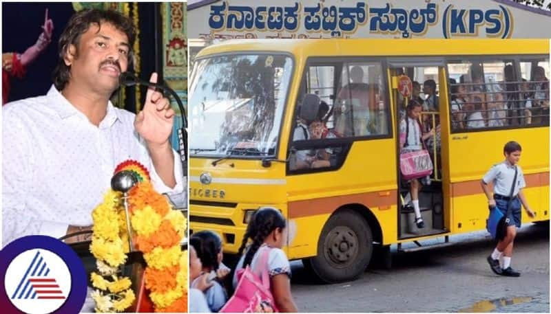 Karnataka public school children get school bus Education Minister Madhu Bangarappa sat