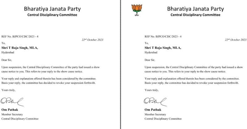 BJP Revokes Suspension on Raja Singh lns