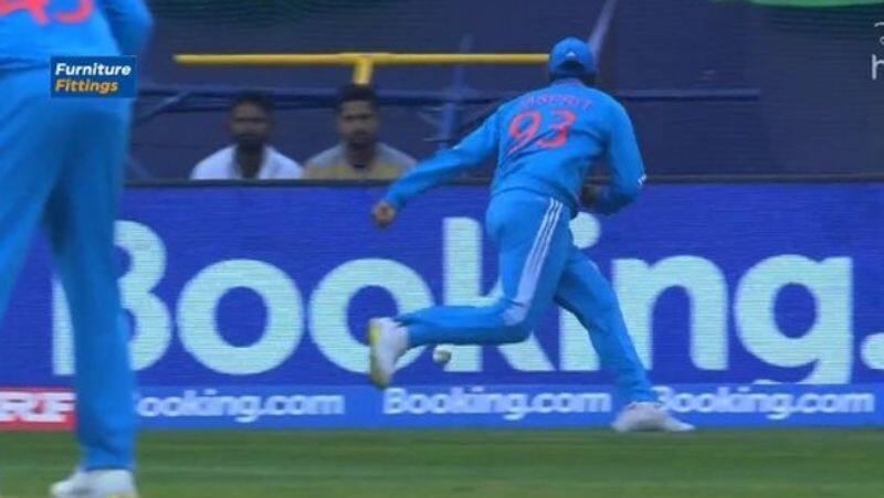 Jasprit Bumrah Drops Daryl Mitchell catch in Kuldeep Yadav Over during IND vs NZ 21st Match at Dharamsala rsk