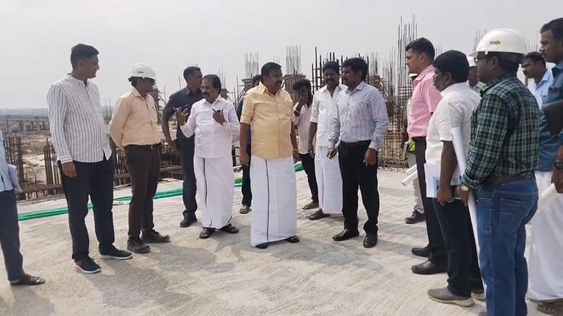 minister kn nehru inspects construction work at new bus stand in trichy vel