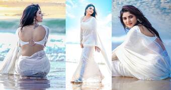 తెల్ల చీరలో తడిసిన ఫోటోలు షేర్ చేసిన వర్ష... బీచ్ లో జలకాలాడుతూ బుల్లితెర స్టార్ సాహసం!