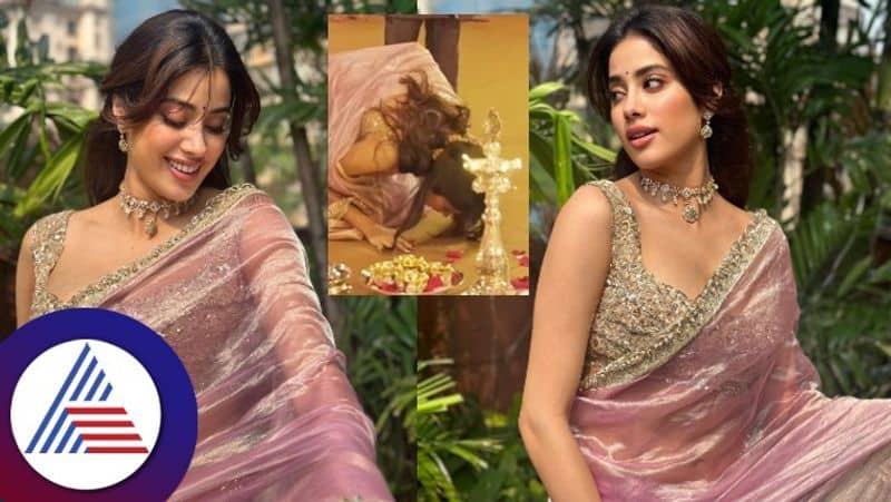 bollywood actress janhvi kapoor does the traditional namaskaram in a saree gvd