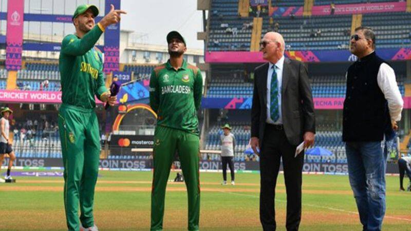 South Africa have won the toss and decide to bat first against Bangladesh in 23rd World Cup Match at Wankhede Stadium, Mumbai rsk