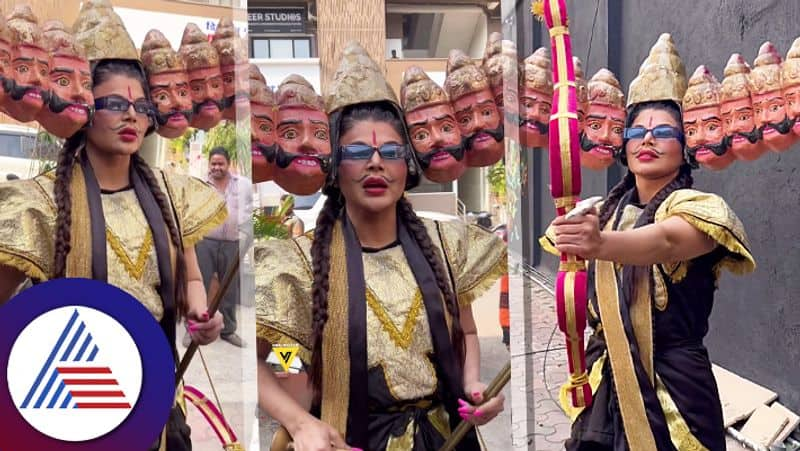 Actress Rakhi Sawant has appeared as Ravana wearing ten heads fans react suc