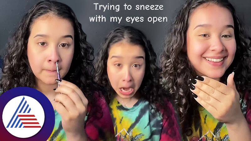 Girl Took Challenge To Sneeze With Eyes Open Users Laughed To Watch Viral Video roo