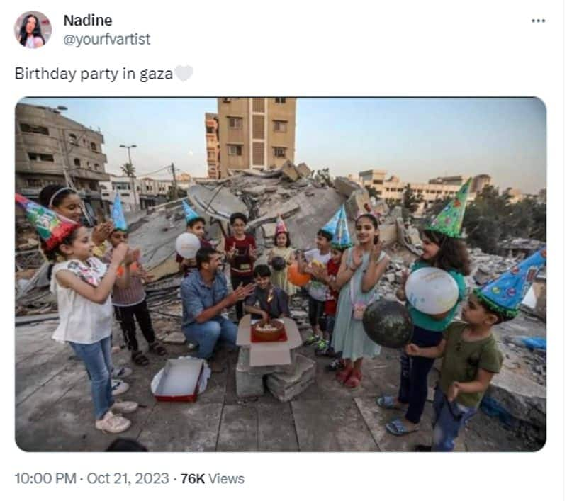 photo of boy celebrating birthday in Gaza near his destroyed house is old jje 