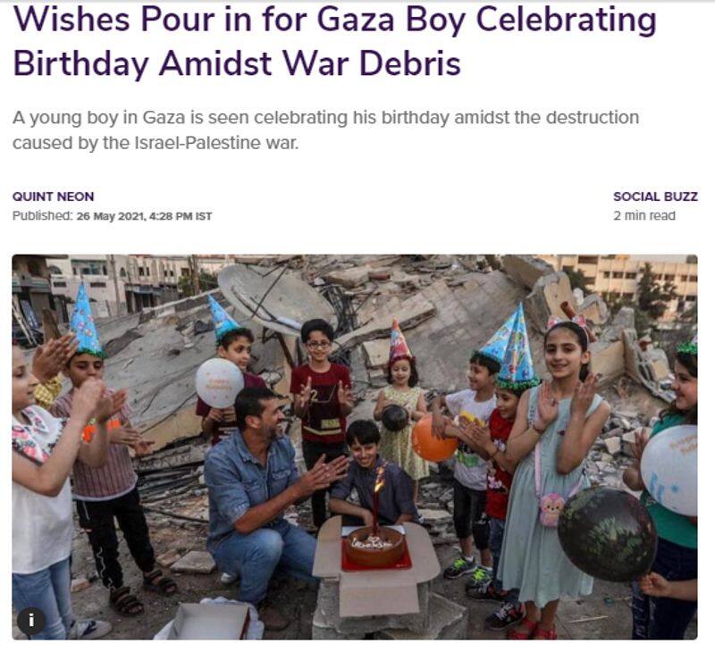 photo of boy celebrating birthday in Gaza near his destroyed house is old jje 