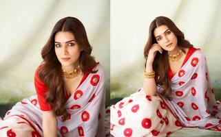 పూల చీరలో పరువాలు ఎరవేసిన కృతి సనన్... ప్రభాస్ హీరోయిన్ గ్లామరస్ ఫోటో షూట్ వైరల్!