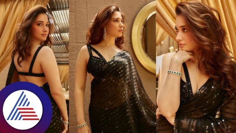 south actress tamannaah bhatia flaunts her beauty in black saree goes viral gvd