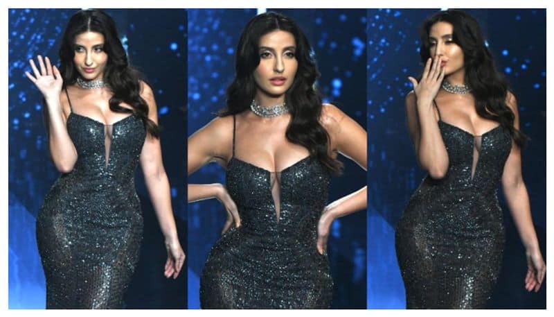 Photos Nora Fatehi flaunts her cleavage in black body-hugging gown with plunging neckline RBA 