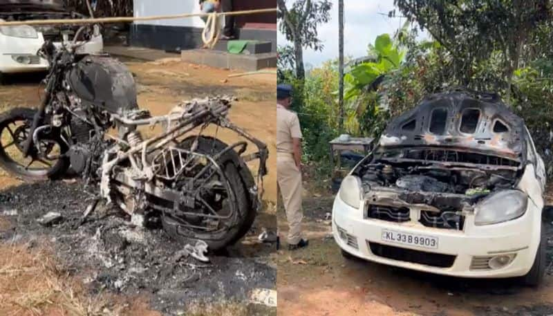 Unknown persons set fire to three vehicles parked in Wayanad Police start an investigation vkv