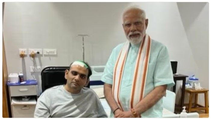 pm modi visits gujarat chief minister s son anuj patel who suffered brain stroke in april ash