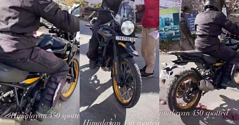 Royal Enfield Himalayan 450 finished in black and gold spotted testing sgb