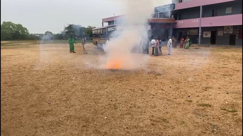 students and people celebrate new bus service in coimbatore at school time vel